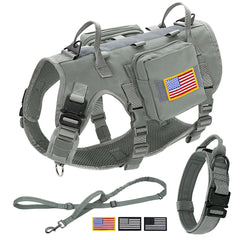 Tactical Dog Harness Collar Leash Set Military Training Pet Vest with Pouches Flags Durable Collars for Big Dogs German Shepherd
