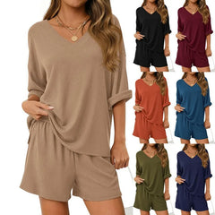 2026 Summer Solid Beach Set for Women Loose Casual Style Home and Outdoor Wear hort-Sleeve T-Shirt Shorts