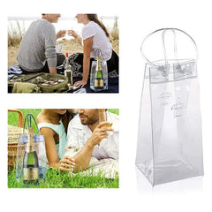 AFOURT-Ice Wine Bag Portable Collapsible Clear Wine Pouch Cooler With Handle For Party,Outdoor,Champagne,Cold Beer,6Pack