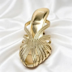 Gold Shiny Luxury Mules Heeled Sandals Women Weave Rome Heels for Ladies Banquet Dress Shoes Fashion Retro Slippers Women Slides