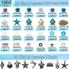 1860pcs Sea Blue and White Beads Paired with Sea Turtle and Starfish