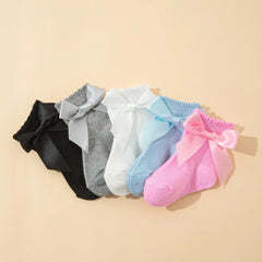 8 Pairs Baby Girls Bow Socks Set Soft  Ankle Socks 0-3Y Toddler Princess Socks With Big Bow Solid Color Kids Socks