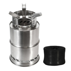 Outdoor Camping Portable Wood Stove Stainless Steel Double-Layer Heat-Concentrating Split Stackable Picnic Backpack Stove