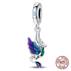 925 Sterling Silver Purple Baby Dragon Flying Dragon Cub Pendant Charm Fit Original Charms Bracelets Women DIY Jewelry Gift
