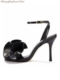 gold Roses One-strip Women's Sandals Pointed French Runway Style High Heel 2026 Spring Autumn Style Manual Luxury Women's Shoes