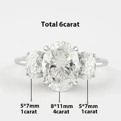 3/6cttw Real Moissanite Engagement Ring with Certificate 3-Stone Oval