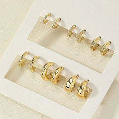 6pcs/set Stainless Steel Crystal Zirconia Hoop Earring for Women Metal