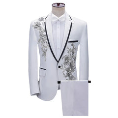(jacket+pants) Men Fashion Wedding Banquet Party Flower Suits Singer