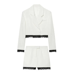 zoci Lace Short Blazers for Women's Suit Summer Blazer Set 2 Piece Woman Shoulder Pad Women's Tailoring Blazers Bermuda Shorts