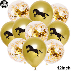 10pcs Horse Balloons Set Party Decor Confetti Sequin Balloons Foil Latex Party Balloons Kid Aldult Cowboy Cowgirl Birthday Party
