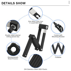 RIDERACE Foldable Bicycle Lock Portable High Security Anti-Theft MTB Bike Scooter Electric E-Bike Road Cycling Chain Locks