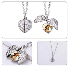Custom photo pendant commemorative necklace, personalised heart-shaped photo angel wing pendant necklace, personalised gift
