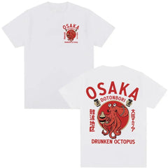 Japanese Osaka Dotonbori Drunken Octopus Food Lover Funny T Shirts Men Women Retro Harajuku Oversized Cotton T-Shirt Streetwear