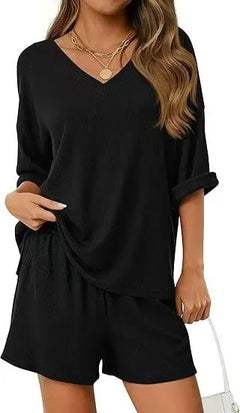 2026 Summer Solid Beach Set for Women Loose Casual Style Home and Outdoor Wear hort-Sleeve T-Shirt Shorts
