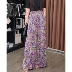 High Waist Summer New Style Printing Pocket Sunscreen Ice Silk Pants