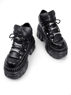 2025 Woman Sneakers New Punk Style Women Shoes Gothic Ankle Rock Boots Lace-up Heel Height Platform Shoes Woman Metal Decor
