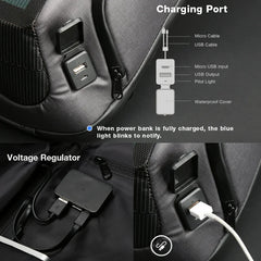 Kingsons Men Beam Backpack Solar Panel +USB Charging Anti-theft/Waterproof/ 15.6 inch Laptop Backpack Male