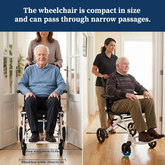 Lightweight Transport Wheelchair for Adults & Seniors, 19 lbs Foldable Travel Wheelchair with 18.1" Wide Seat