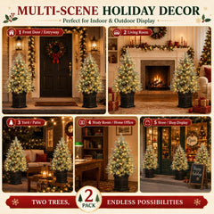 2PCS 3ft Pre-Lit Artificial Christmas Tree with 78 LED Lights, Snow Flocked Mini Xmas Tree with Timer Function, Battery Operated Small Holiday Tree for Home Office Tabletop Decor