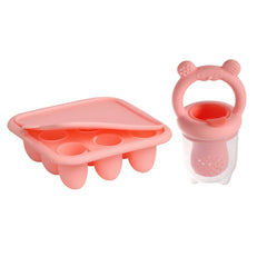 BPA Free 2 In 1 Baby Food Feeder and Silicone Baby Popsicle Mold Set Bear Fruit Teething Feeder Freezer Baby Food Storage Ice Lolly Mold for Infant Teething Supplementary Food Making