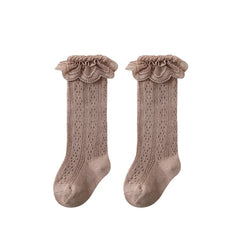 Summer Baby Girls Socks Toddler Bow Long Sock Kids Knee High Soft Cotton Mesh Stocking Spanish Style Hollow Out Lace Socks 0-3Y
