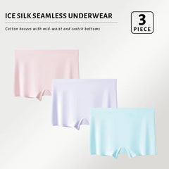 FallSweet 3PCS Seamless Ice Silk Boxers for Women Safety Panties Underwear Plus Size Underpants Soft Invisible Boyshorts M/L/XL