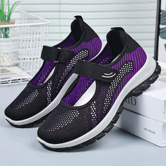 Summer Ladies Breathable Mesh Sport Shoes Lightweight Velcro Slip On Thick Sole Non Slip Elderly Women Walking Casual Sneakers