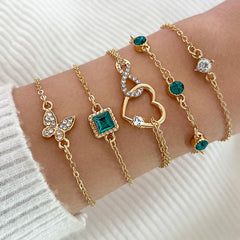 5pcs/set Rhinestone Butterfly Bracelet Set for Women Korean Fashion