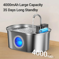 ROJECO 3.2L Stainless Steel Cat Water Fountain Wireless Sensor Smart Automatic Dog Water Dispenser Drinking Fountain 4000mAh