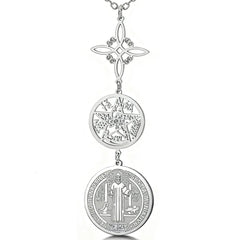 Triple Protection Necklace With Witch Knot Pentagram Tetragrammaton St. Benedict Stainless Steel Spiritual Symbol Amulet Jewerly