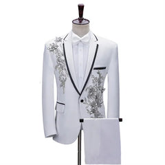 (jacket+pants) Men Fashion Wedding Banquet Party Flower Suits Singer