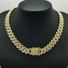 Fashion Men Cuban Link Iced Out Necklace 14MM width Rhinestones Chain Rapper CZ Cuban Chain Necklace Hip Hop Birthday Jewelry