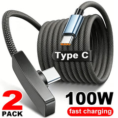90 Degree USB Type C Cable 100W Quick Charging Data Transfer Cables Portable Right Angle USB-C Wire for IPhone Samsung Xiaomi
