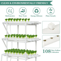 3-Layer/108 Sites Hydroponics Growing System Kits PVC Pipe Soilless Cultivation Garden Vegetables Herbs Planting Tools