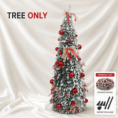 150cm/180cm/210cm Pop Up Collapsible PVC Artificial Christmas Tree Pre Decorated Optional USB LED Lights Metal Stand Home Decor