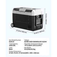 SucceBuy 35L 45L 55L Car Refrigerator Compressor Electric Cooler, -4°F to 68°F Truck Refrigerator with APP Control Wheels & Dual