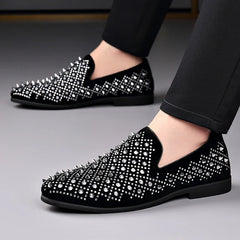Black Rivet Shoes 48 Designer New Loafers Men's Pointed Punk Rock Rivets Business Casual Shoes Party Wedding Dress Homecoming Fo