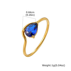 Minimalist Water Drop White Zircon Women Ring, Wave Drop Stainless Steel Ring, 18K Gold Plated Waterproof Luxury Jewelry