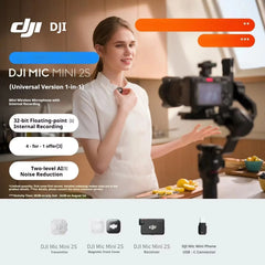 For DJI Mic Mini 2S Wireless Lavalier Mic 1TX/2TX 1RX Built-in Recording 32-bit Float AI Noise Reduction Mic for Camera Phone