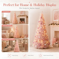 Pink Integrated Foldable Christmas Tree with Ornaments LED Lights High-end Christmas Tree 1.5M/1.8M Family Christmas Decorations