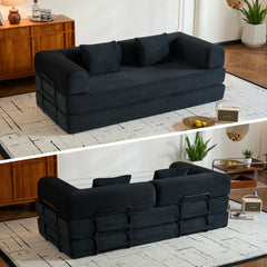 79" Folding Convertible Sofa Bed, Oversized Corduroy Futon Floor Couch, Boneless Loveseat for Small Spaces, Living Room, Bedroom