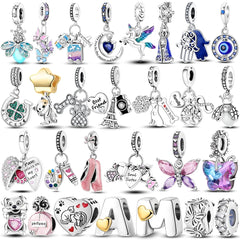 Charms Bead 925 Sterling Silver Pink Butterfly Luminous Firefly Dangle