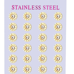 12 Pairs Pack Stainless Steel Round Shape Cubic Zircon Roman Numeral