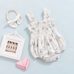 ma&baby 0-24M Baby Girl Romper Newborn Infant Jumpsuit  Floral Print Sleeveless Clothing Headband Summer Outfits