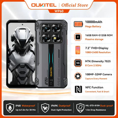 OUKITEL WP60 5G NFC Smartphone 10000mAh 48GB(16+32) +512GB, MTK 7025 Android 15 Rugged Phone, 108MP Camera, 120Hz