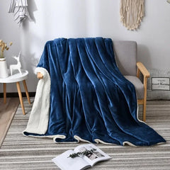 Lamb wool flannel blanket Nordic light luxury style quilt blanket Double layer thickened blanket