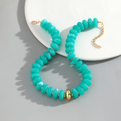 Chunky Colorful Beaded Choker Necklace Women Summer Trendy Round Resin Beads Chain Necklaces Statement Jewelry Gift for Vacation