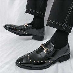 New Gold Green Pointed Rock Rivet Loafter For Men Fashion Brand Designer Casual Dress Homecoming Shoes Formal Wedding Footwear