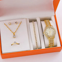 6Pcs/Set Women's Rhinestone Quartz Watch Set Fashion Wrist Watch & Jewelry Set Gift.▪