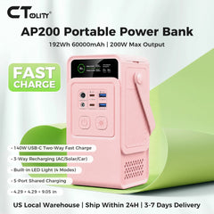 CTOLITY 200W Portable Power Station 192Wh Power Generator LED Light Emergency Solar Power Bank for Outdoor Camping Travel